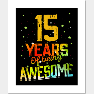 15th Anniversary Gift Vintage Retro 15 Years Of Being Awesome Gifts Funny 15 Years Birthday Men Women Posters and Art